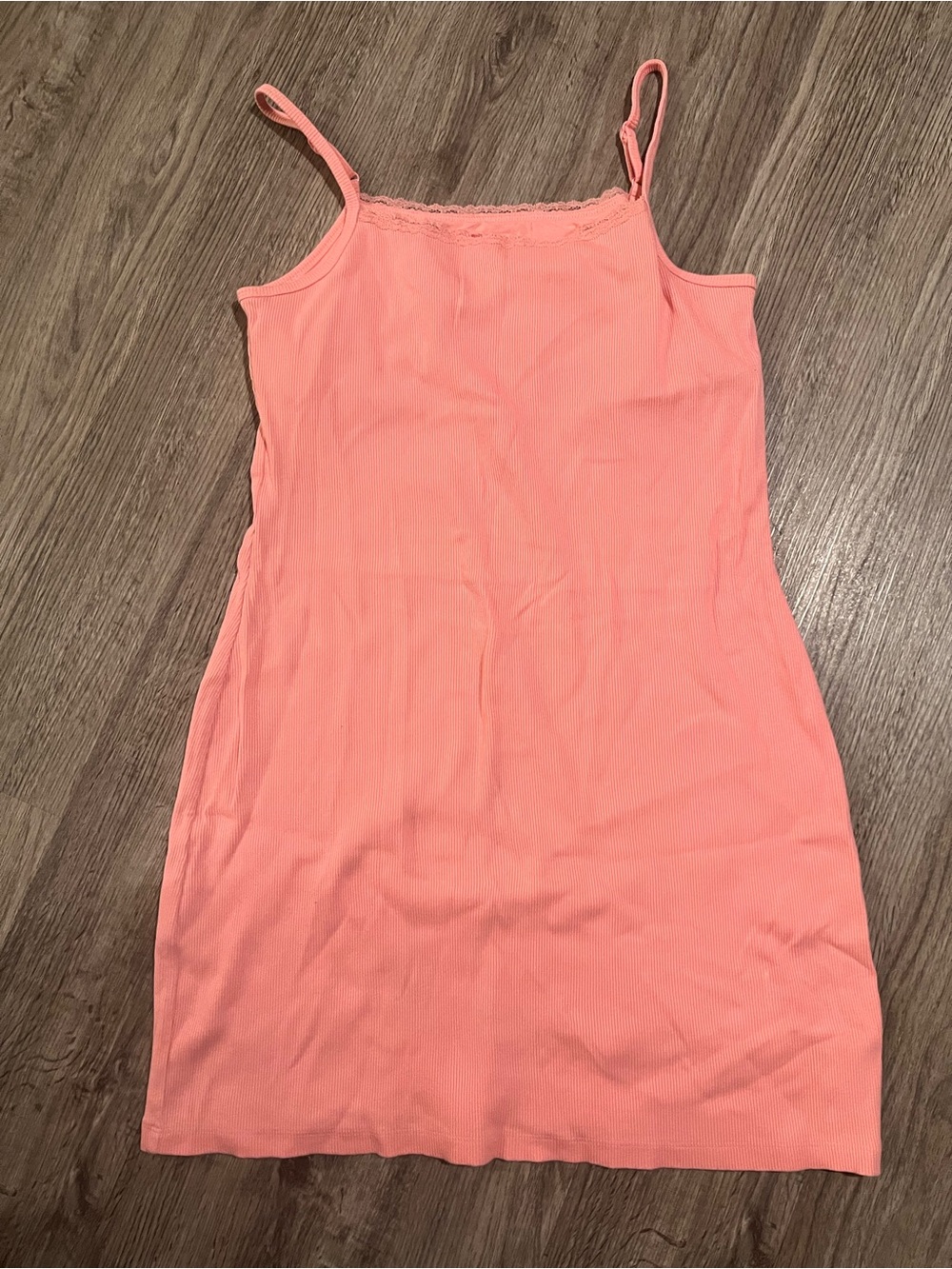 aerie Coral Ribbed Cami Mini Dress with Lace Trim